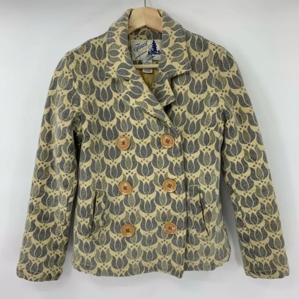 Fossil Women’s Peacoat Wool Blend Tan Floral S - Picture 1 of 5